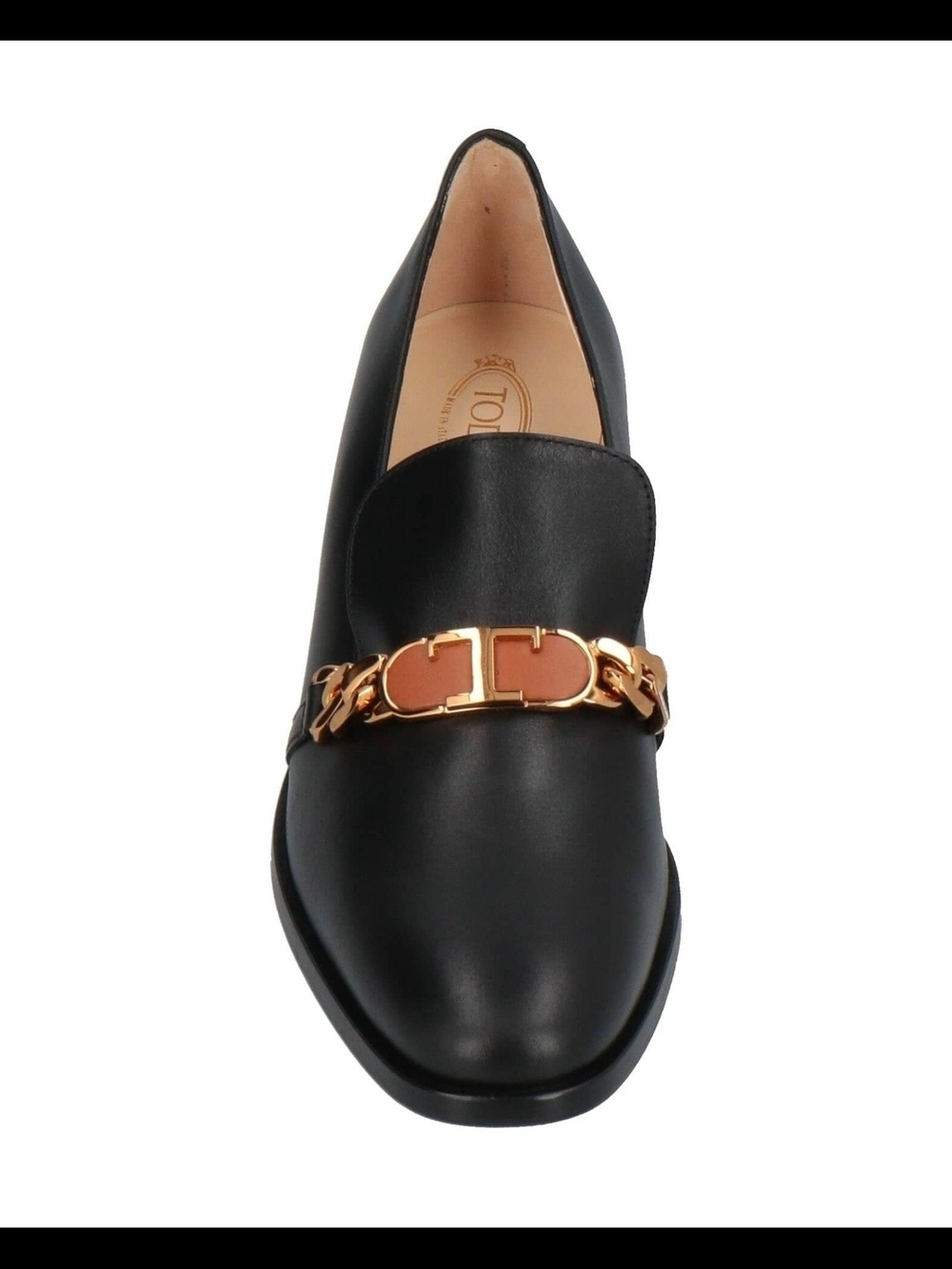 Tod's Black Leather Loafer with Gold-Tone Chain Logo Size 38.5 - Picture 4 of 4